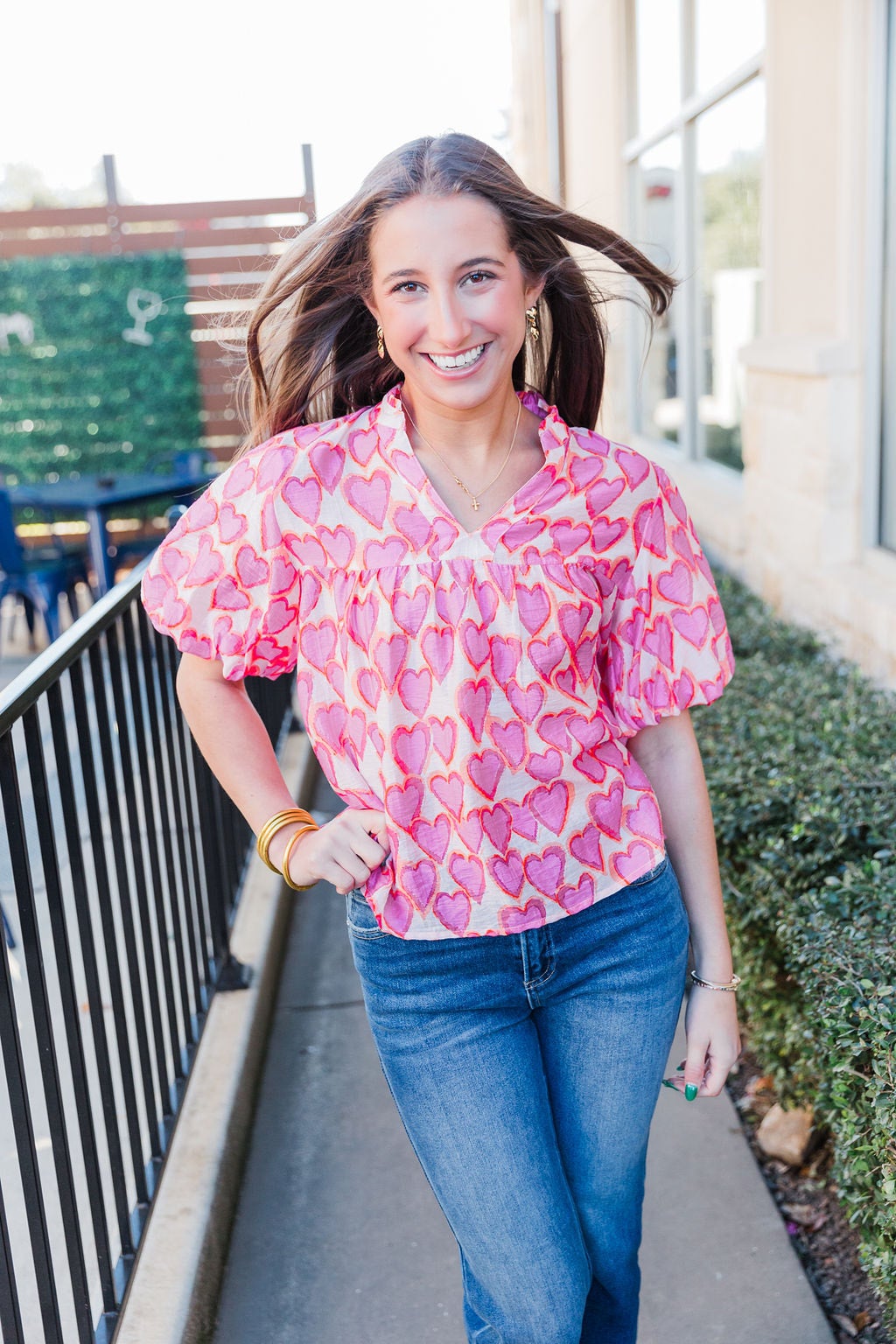 Georgia Puff Sleeve Top Heart Brickwood Boutique