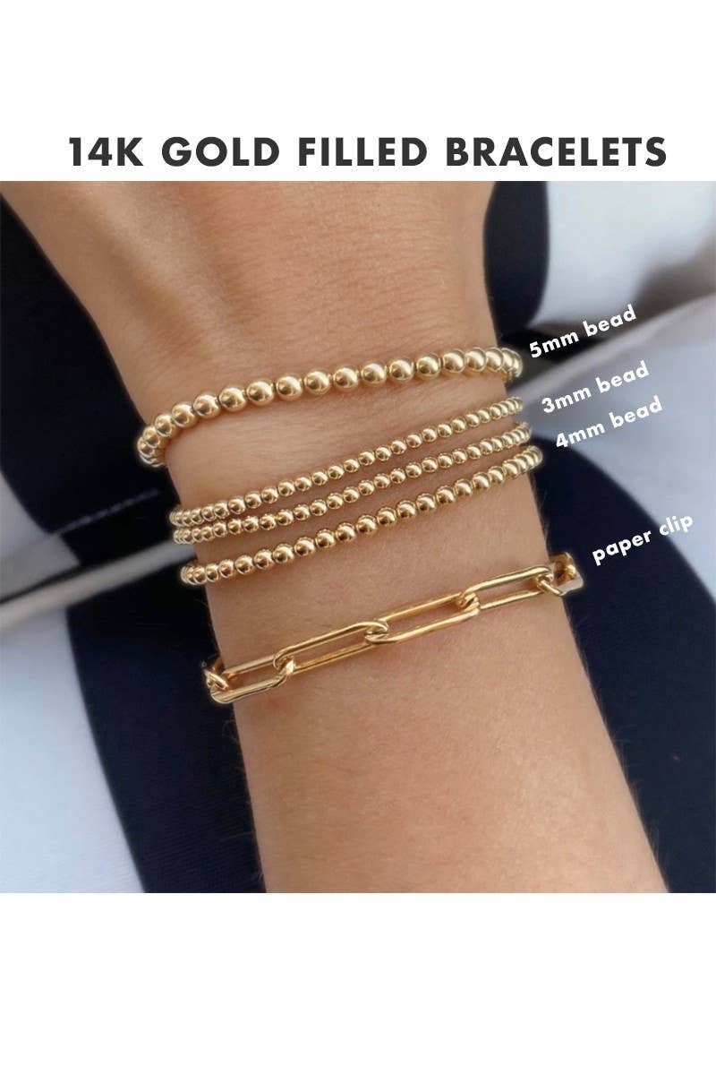 Amazon.com: 14k Yellow Gold filled beaded ball Stretch bracelets for Women  and Girls Minimalist Dainty Bracelets prefect for Stacking and layering. Gold  Stretch bracelet Made with high quality 14k gold filled :